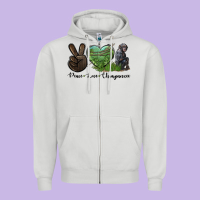Peace Love Chimpanzee Zipper Hoodie Designed By Lillyallendesigns