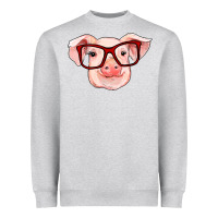 Heather Grey pig with red glasses Heavyweight Sweatshirt - RanaPortraitStore