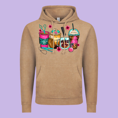 Hairstylist Coffee Cups Vintage Hoodie Designed By Zillion Design Studio
