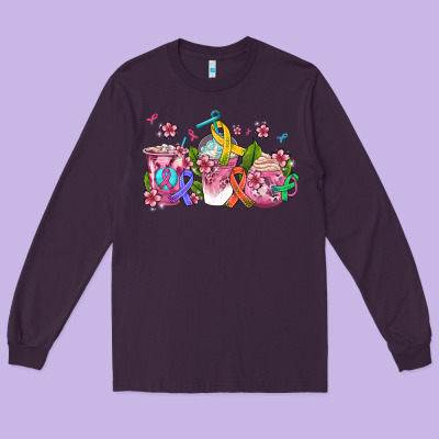 Western Cancer  Coffee Cups With Ribbons Long Sleeve Tee Designed By Adodesignshop