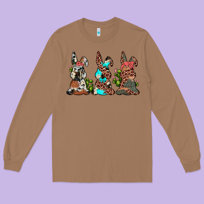 Leopard Cowhide Turquoise Cactus Bunny's Long Sleeve Tee Designed By Jahusdesignshop