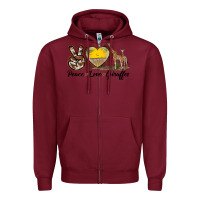 Burgundy Peace Love Giraffes Zipper Hoodie - LillyAllenDesigns