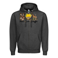 Charcoal Heather Peace Love Giraffes Zipper Hoodie - LillyAllenDesigns
