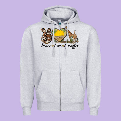 Peace Love Giraffes Zipper Hoodie Designed By Lillyallendesigns