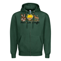Sports Green Peace Love Giraffes Zipper Hoodie - LillyAllenDesigns