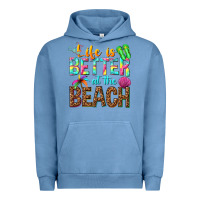 Pigment Pebble Blue Life is better at the beach Urban Hoodie - NancyCooperArtShop