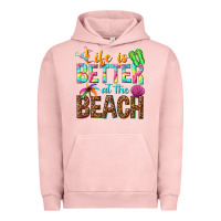 Pigment Salmon Life is better at the beach Urban Hoodie - NancyCooperArtShop