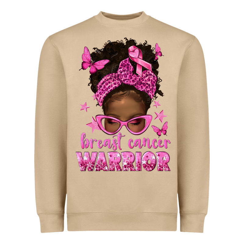 Afro Messy Bun Breast Cancer Warrior Heavyweight Sweatshirt by texasbilliewilder | Teevron