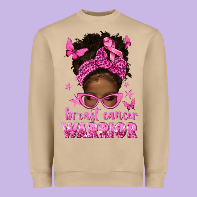 Afro Messy Bun Breast Cancer Warrior Heavyweight Sweatshirt Designed By Texasbilliewilder