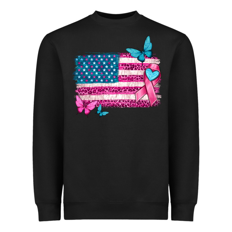 American Flag Breast Cancer With Ribbon Heavyweight Sweatshirt by texasbilliewilder | Teevron