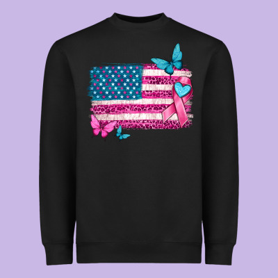 American Flag Breast Cancer With Ribbon Heavyweight Sweatshirt Designed By Texasbilliewilder