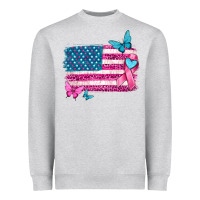 Heather Grey American flag breast cancer with ribbon Heavyweight Sweatshirt - texasbilliewilder