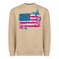 Mushroom American flag breast cancer with ribbon Heavyweight Sweatshirt - texasbilliewilder