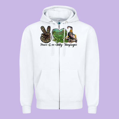 Leopard Peace Love Baby Chimpanzee Zipper Hoodie Designed By Lillyallendesigns