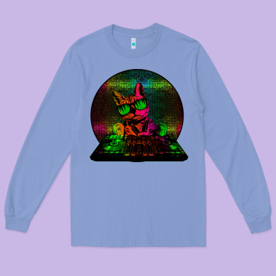 House Cat (rainbow Dj Kitty) Long Sleeve Tee Designed By Bettercallsaul