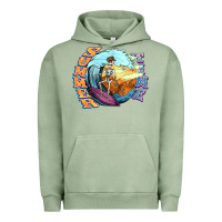 Pigment Oil Green summer time skeleton surfing Urban Hoodie - NancyCooperArtShop