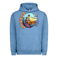 Pigment Pebble Blue summer time skeleton surfing Urban Hoodie - NancyCooperArtShop