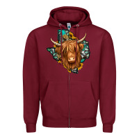 Burgundy Texas map long haired shaggy cow Zipper Hoodie - Jasminsmagicworld
