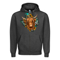 Charcoal Heather Texas map long haired shaggy cow Zipper Hoodie - Jasminsmagicworld