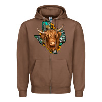 Chestnut Texas map long haired shaggy cow Zipper Hoodie - Jasminsmagicworld