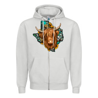 Dove Grey Texas map long haired shaggy cow Zipper Hoodie - Jasminsmagicworld