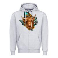 Heather Grey Texas map long haired shaggy cow Zipper Hoodie - Jasminsmagicworld