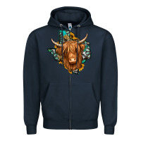 Navy Texas map long haired shaggy cow Zipper Hoodie - Jasminsmagicworld