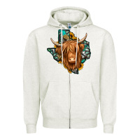 Oatmeal Heather Texas map long haired shaggy cow Zipper Hoodie - Jasminsmagicworld