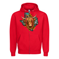 Red Texas map long haired shaggy cow Zipper Hoodie - Jasminsmagicworld