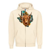 Sandshell Texas map long haired shaggy cow Zipper Hoodie - Jasminsmagicworld