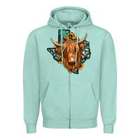 Seafoam Texas map long haired shaggy cow Zipper Hoodie - Jasminsmagicworld