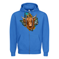 True Royal Texas map long haired shaggy cow Zipper Hoodie - Jasminsmagicworld