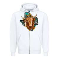 White Texas map long haired shaggy cow Zipper Hoodie - Jasminsmagicworld
