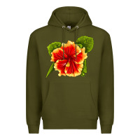 Army Green Hawaiian Hibiscus Flower Premium Hoodie - LillyAllenDesigns