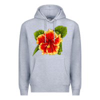 Heather Grey Hawaiian Hibiscus Flower Premium Hoodie - LillyAllenDesigns