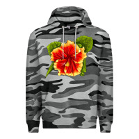 Slate Camo Hawaiian Hibiscus Flower Premium Hoodie - LillyAllenDesigns