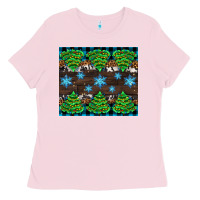 Bubblegum Pink Christmas tree with snow Ladies Tee - AdoDesignShop