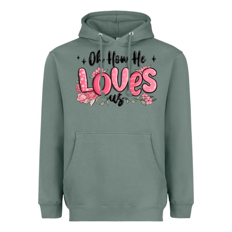 Oh How He Loves Us Heavyweight Hoodie by MaliasSmallBusiness | Teevron