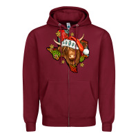 Burgundy Shaggy cow Texas Christmas Zipper Hoodie - Jasminsmagicworld