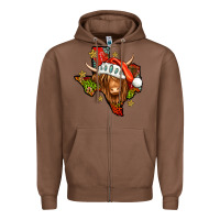 Chestnut Shaggy cow Texas Christmas Zipper Hoodie - Jasminsmagicworld