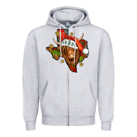 Heather Grey Shaggy cow Texas Christmas Zipper Hoodie - Jasminsmagicworld