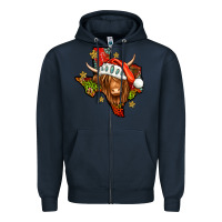 Navy Shaggy cow Texas Christmas Zipper Hoodie - Jasminsmagicworld