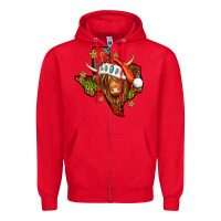 Red Shaggy cow Texas Christmas Zipper Hoodie - Jasminsmagicworld