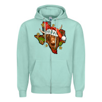 Seafoam Shaggy cow Texas Christmas Zipper Hoodie - Jasminsmagicworld