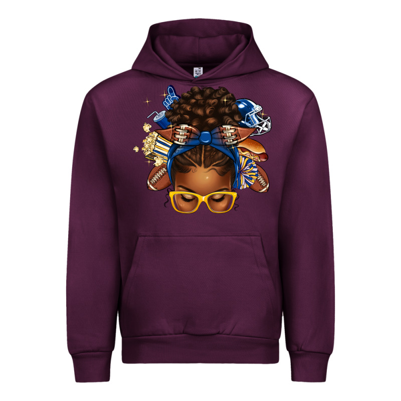 Blue And Gold American Football Afro Messy Bun Urban Hoodie by texasbilliewilder | Teevron