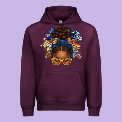 Blue And Gold American Football Afro Messy Bun Urban Hoodie Designed By Texasbilliewilder