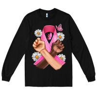 Black Breast Cancer Fist Daisy Butterfly Long Sleeve Tee - Artiststas