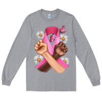 Heather Grey Breast Cancer Fist Daisy Butterfly Long Sleeve Tee - Artiststas