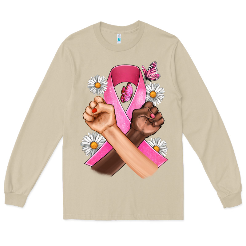 Breast Cancer Fist Daisy Butterfly Long Sleeve Tee by Artiststas | Teevron