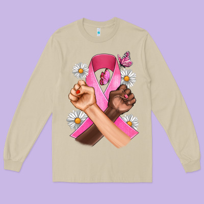 Breast Cancer Fist Daisy Butterfly Long Sleeve Tee Designed By Artiststas